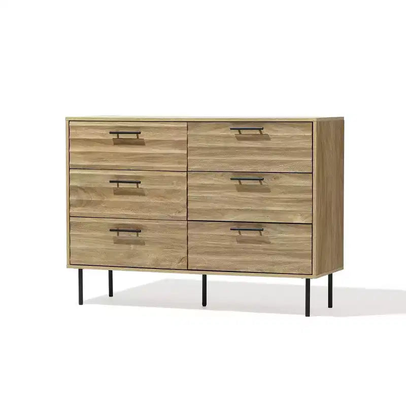 Mid-Century Modern Wave 6-Drawer 47.2-Inch Wide Dresser Brown