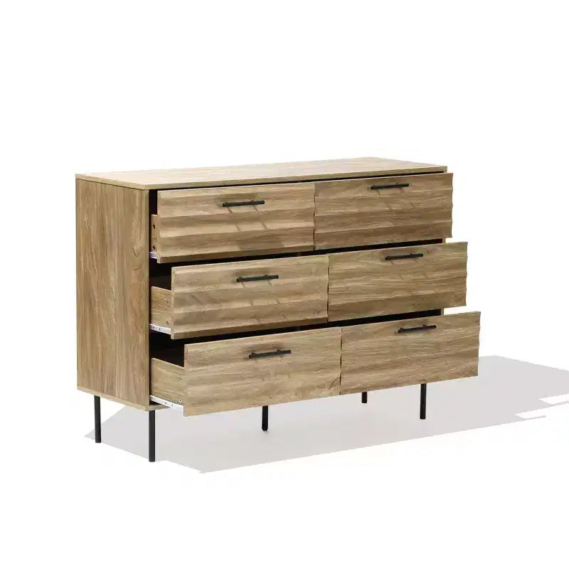 Mid-Century Modern Wave 6-Drawer 47.2-Inch Wide Dresser Brown