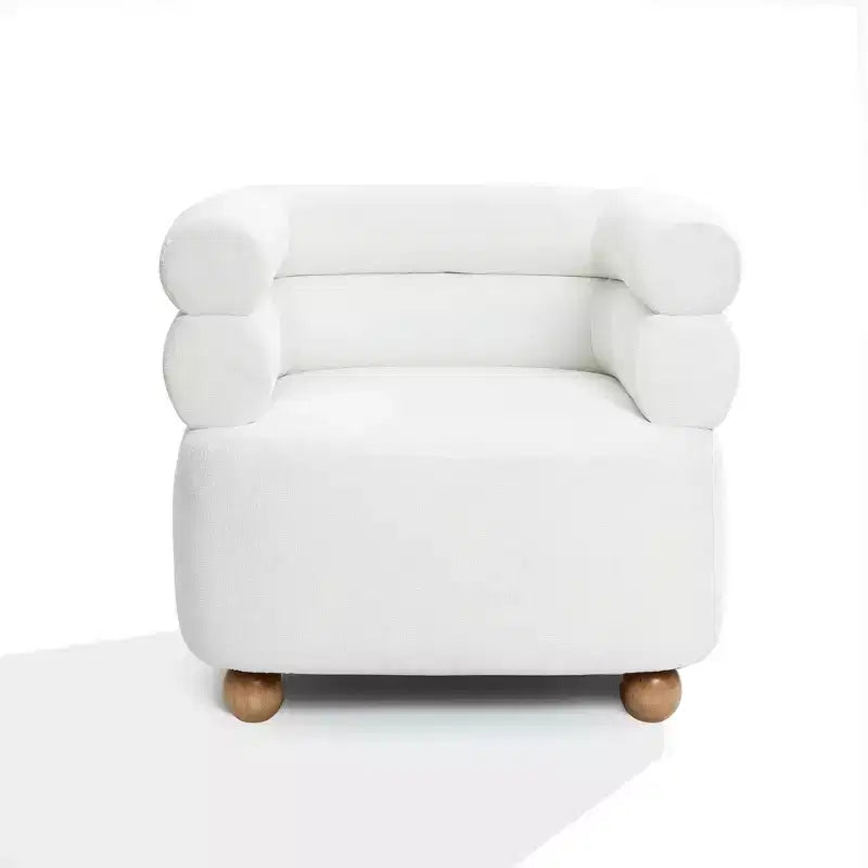 LuxenHome Modern Upholstered Ivory Barrel Accent Chair with Wood Ball Legs Beige