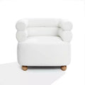 LuxenHome Modern Upholstered Ivory Barrel Accent Chair with Wood Ball Legs Beige