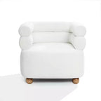 LuxenHome Modern Upholstered Ivory Barrel Accent Chair with Wood Ball Legs Beige
