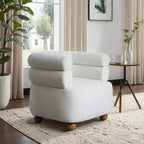 Modern Upholstered Ivory Barrel Accent Chair with Wood Ball Legs Beige