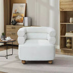 Modern Upholstered Ivory Barrel Accent Chair with Wood Ball Legs Beige