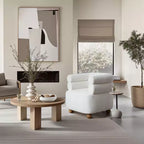 Modern Upholstered Ivory Barrel Accent Chair with Wood Ball Legs Beige