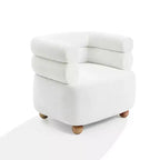 Modern Upholstered Ivory Barrel Accent Chair with Wood Ball Legs Beige