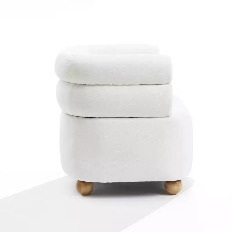 Modern Upholstered Ivory Barrel Accent Chair with Wood Ball Legs Beige