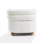 Modern Upholstered Ivory Barrel Accent Chair with Wood Ball Legs Beige