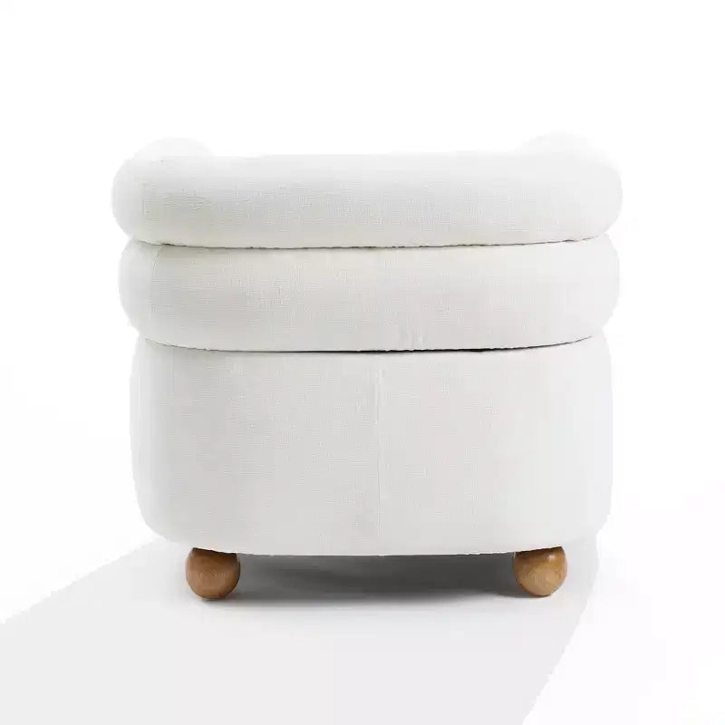 Modern Upholstered Ivory Barrel Accent Chair with Wood Ball Legs Beige