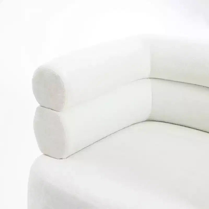 Modern Upholstered Ivory Barrel Accent Chair with Wood Ball Legs Beige