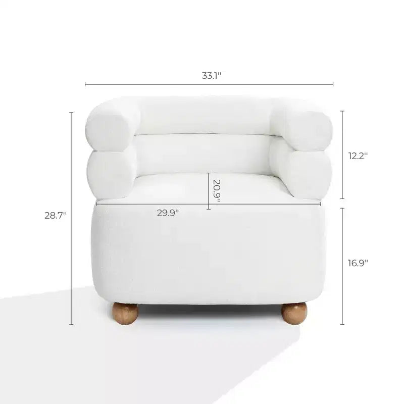 Modern Upholstered Ivory Barrel Accent Chair with Wood Ball Legs Beige