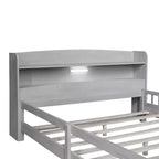 Whisen Wood Full Size Platform Bed with Built-in LED Light, Storage Headboard and Guardrail