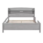 Whisen Wood Full Size Platform Bed with Built-in LED Light, Storage Headboard and Guardrail