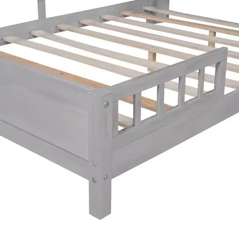 Whisen Wood Full Size Platform Bed with Built-in LED Light, Storage Headboard and Guardrail