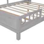 Whisen Wood Full Size Platform Bed with Built-in LED Light, Storage Headboard and Guardrail
