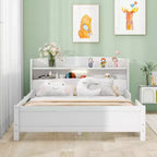 Whisen Wood Full Size Platform Bed with Built-in LED Light, Storage Headboard and Guardrail