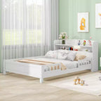 Whisen Wood Full Size Platform Bed with Built-in LED Light, Storage Headboard and Guardrail