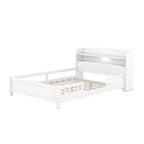 Whisen Wood Full Size Platform Bed with Built-in LED Light, Storage Headboard and Guardrail