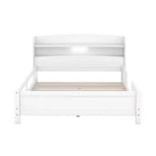 Whisen Wood Full Size Platform Bed with Built-in LED Light, Storage Headboard and Guardrail