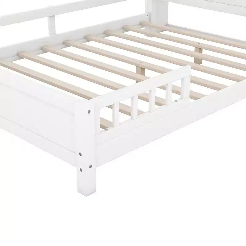 Whisen Wood Full Size Platform Bed with Built-in LED Light, Storage Headboard and Guardrail