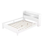 Whisen Wood Full Size Platform Bed with Built-in LED Light, Storage Headboard and Guardrail