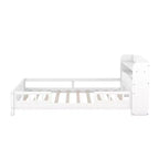 Whisen Wood Full Size Platform Bed with Built-in LED Light, Storage Headboard and Guardrail