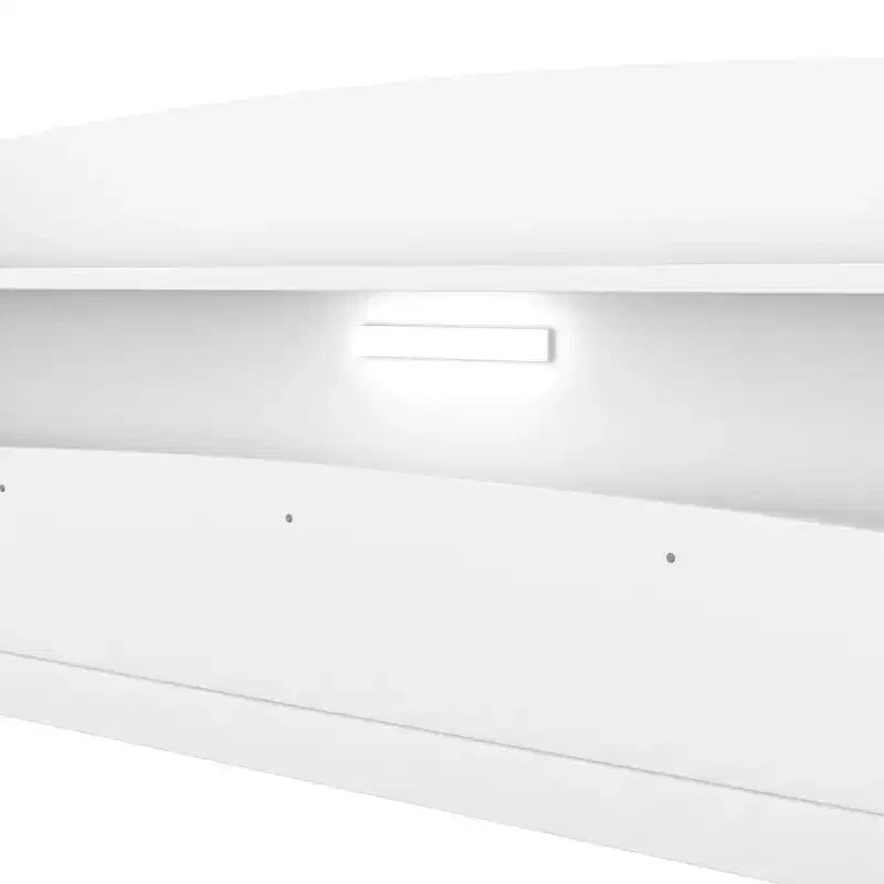 Whisen Wood Full Size Platform Bed with Built-in LED Light, Storage Headboard and Guardrail