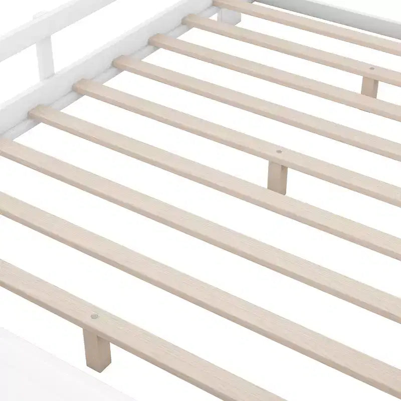 Whisen Wood Full Size Platform Bed with Built-in LED Light, Storage Headboard and Guardrail
