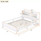 Whisen Wood Full Size Platform Bed with Built-in LED Light, Storage Headboard and Guardrail