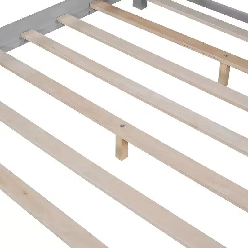 Whisen Wood Full Size Platform Bed with Built-in LED Light, Storage Headboard and Guardrail