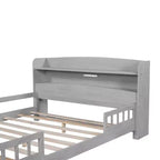 Whisen Wood Full Size Platform Bed with Built-in LED Light, Storage Headboard and Guardrail