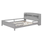 Whisen Wood Full Size Platform Bed with Built-in LED Light, Storage Headboard and Guardrail