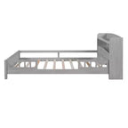 Whisen Wood Full Size Platform Bed with Built-in LED Light, Storage Headboard and Guardrail