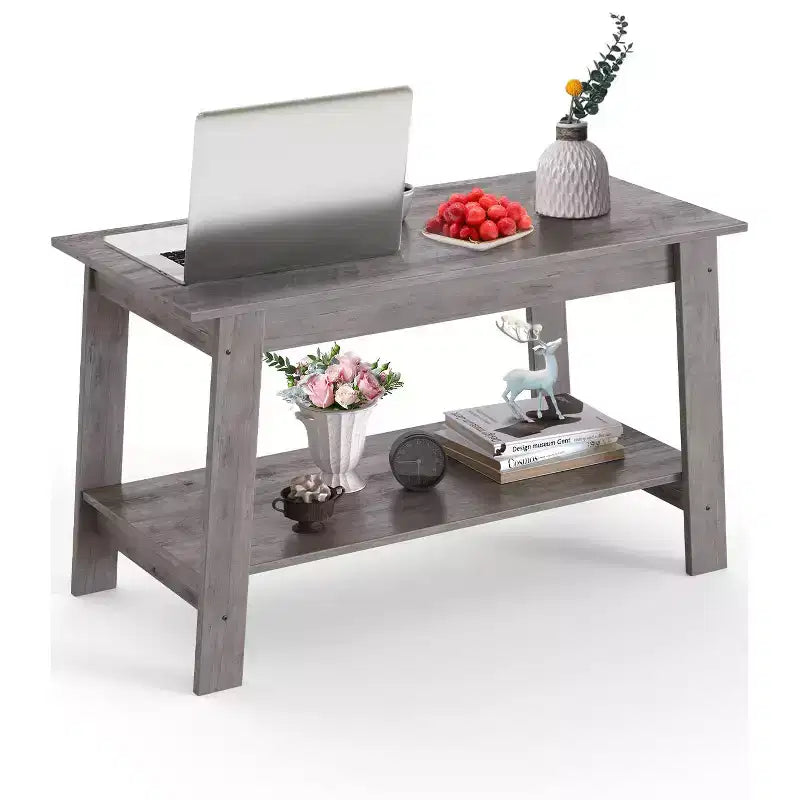 31.49 Rustic Coffee Table - 2-Tier Modern Farmhouse Side Table for Living Room, Home, Office & Outdoor
