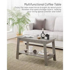 31.49 Rustic Coffee Table - 2-Tier Modern Farmhouse Side Table for Living Room, Home, Office & Outdoor