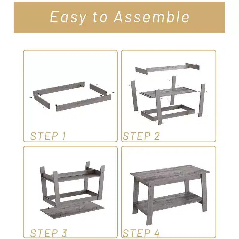 31.49 Rustic Coffee Table - 2-Tier Modern Farmhouse Side Table for Living Room, Home, Office & Outdoor