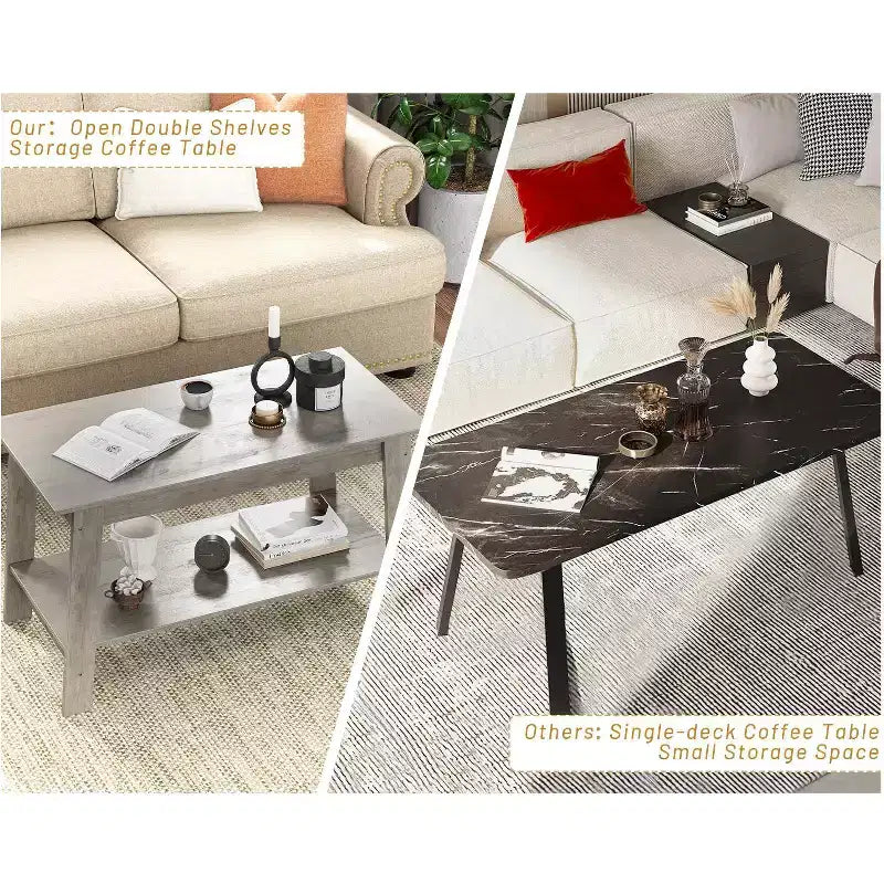 31.49 Rustic Coffee Table - 2-Tier Modern Farmhouse Side Table for Living Room, Home, Office & Outdoor