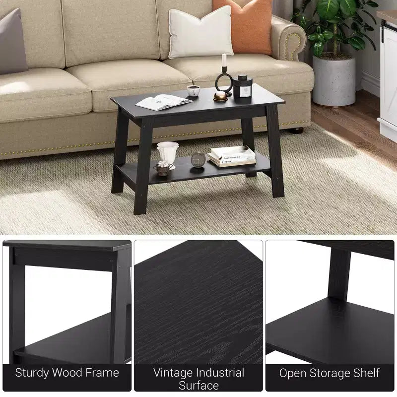 31.49 Rustic Coffee Table - 2-Tier Modern Farmhouse Side Table for Living Room, Home, Office & Outdoor