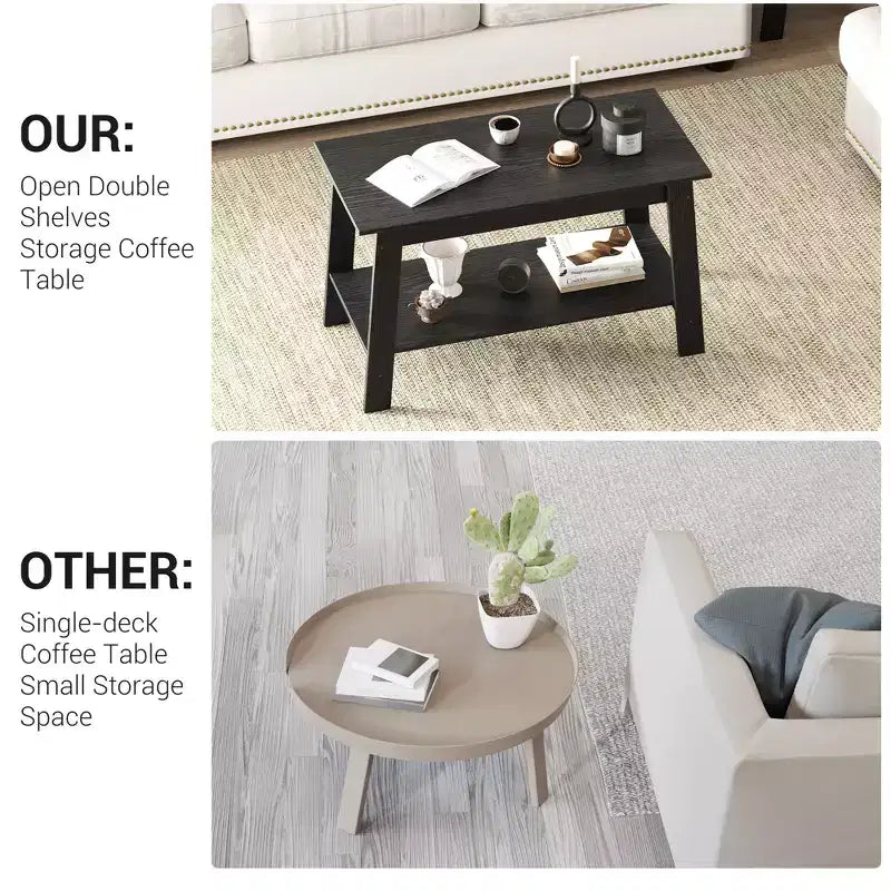 31.49 Rustic Coffee Table - 2-Tier Modern Farmhouse Side Table for Living Room, Home, Office & Outdoor