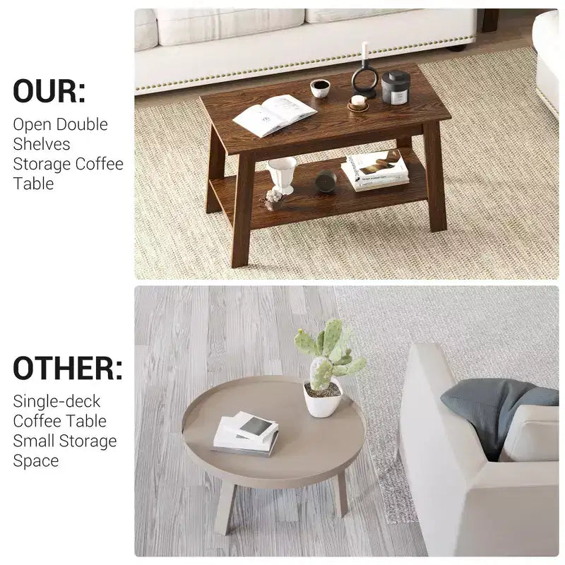 31.49 Rustic Coffee Table - 2-Tier Modern Farmhouse Side Table for Living Room, Home, Office & Outdoor