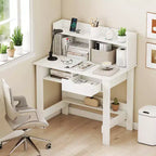 Computer Desk with Power Outlets and USB Ports & Type-C Hutch Open Shelf Drawer Black/White