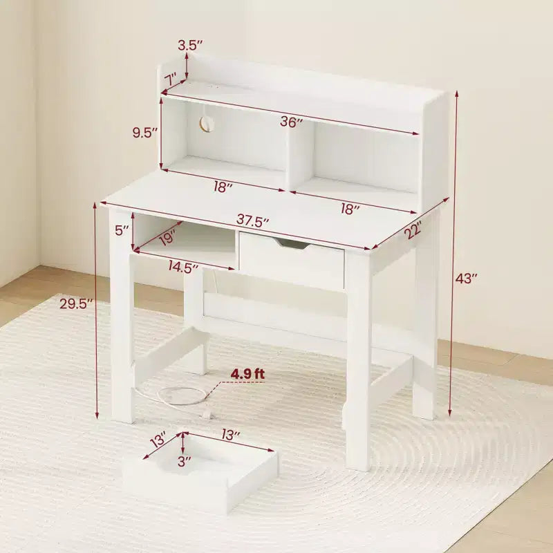 Computer Desk with Power Outlets and USB Ports & Type-C Hutch Open Shelf Drawer Black/White
