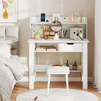 Computer Desk with Power Outlets and USB Ports & Type-C Hutch Open Shelf Drawer Black/White
