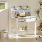 Computer Desk with Power Outlets and USB Ports & Type-C Hutch Open Shelf Drawer Black/White