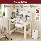 Computer Desk with Power Outlets and USB Ports & Type-C Hutch Open Shelf Drawer Black/White