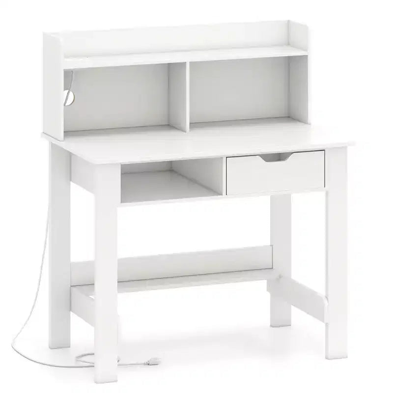 Computer Desk with Power Outlets and USB Ports & Type-C Hutch Open Shelf Drawer Black/White