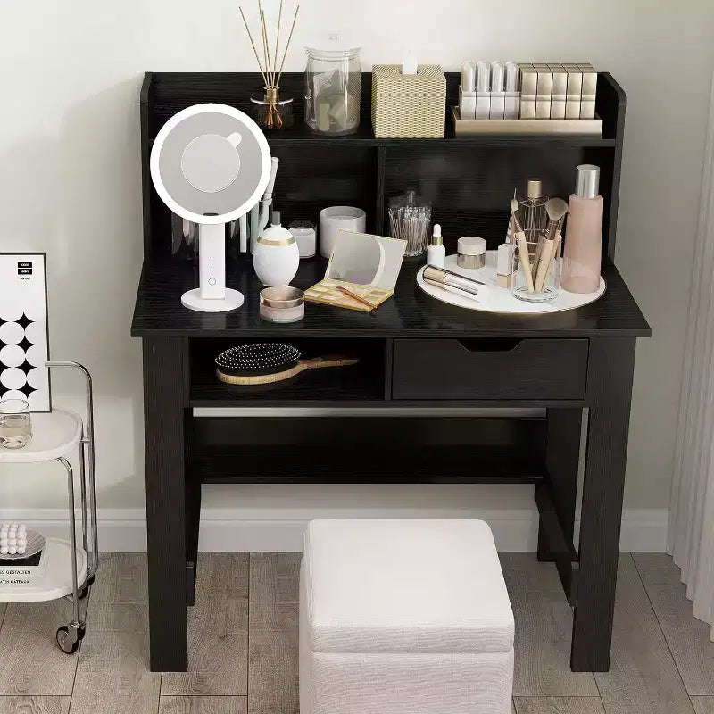 Computer Desk with Power Outlets and USB Ports & Type-C Hutch Open Shelf Drawer Black/White