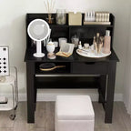 Computer Desk with Power Outlets and USB Ports & Type-C Hutch Open Shelf Drawer Black/White
