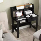 Computer Desk with Power Outlets and USB Ports & Type-C Hutch Open Shelf Drawer Black/White
