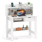 Computer Desk with Power Outlets and USB Ports & Type-C Hutch Open Shelf Drawer Black/White