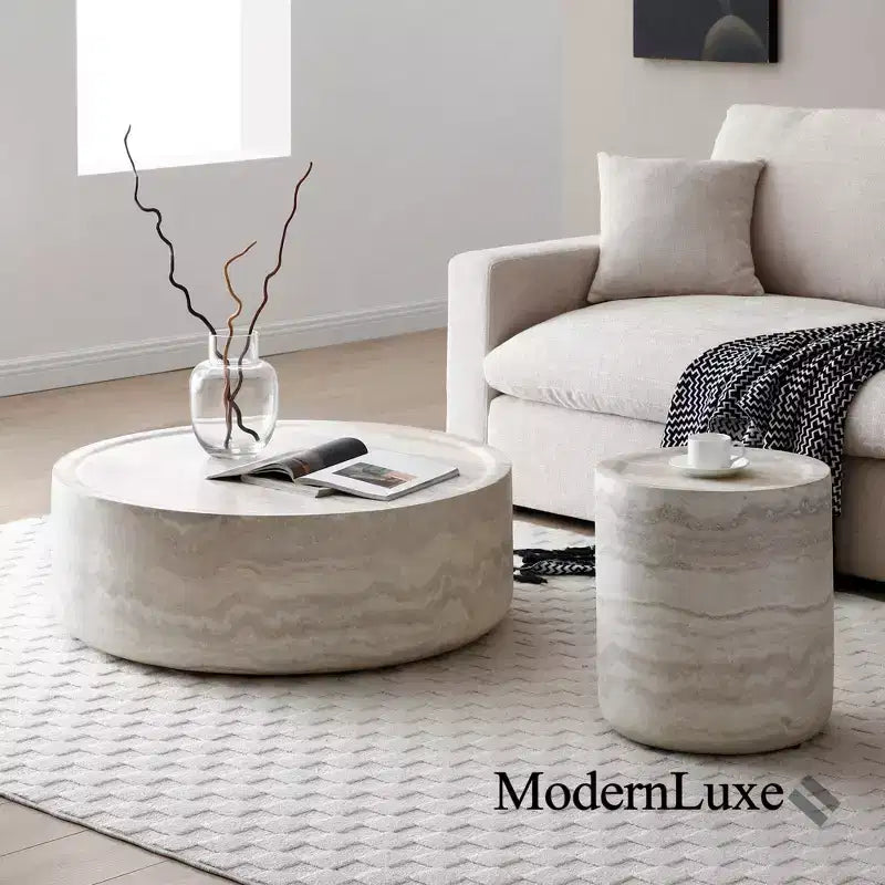 Round Coffee Table Faux MARS Pattern Cocktail Table Center Table Accent Table Sofa Side Table End Table - ModernLuxe